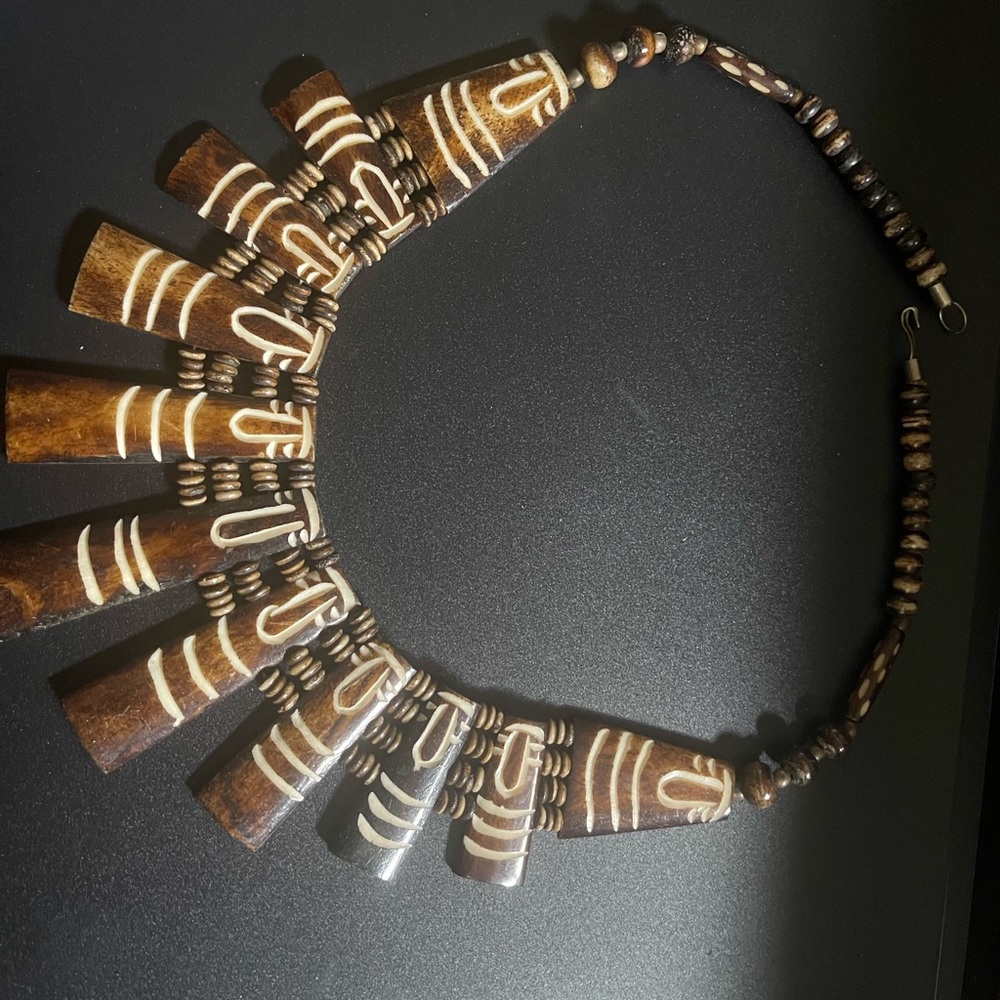 Source Unknown Brown and Tan Tribal Necklace